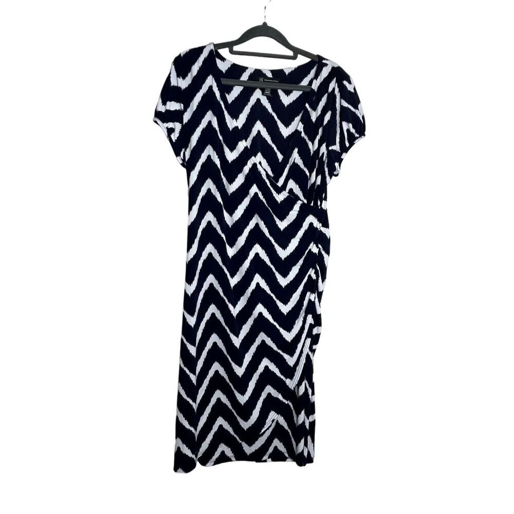 INC International Concepts Chevron Print Faux Wrap Dress Blue White Size Large - Picture 1 of 10